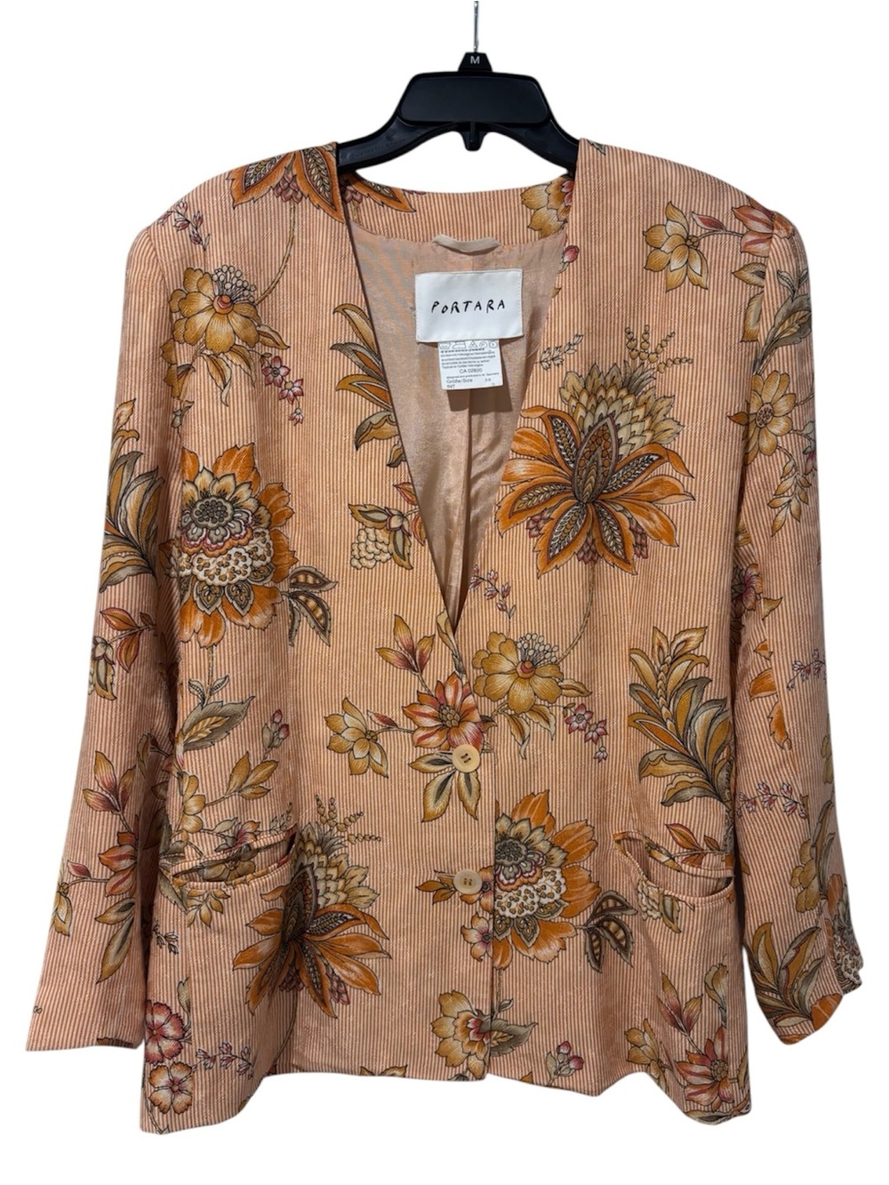 Vintage Portara Orange Floral & Striped Blazer Art Women’s Size 38 (US Size 8)
